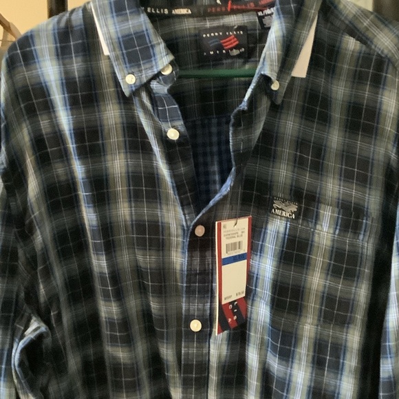 Perry Ellis Blue and White Checkered Casual Shirt - Picture 1 of 10